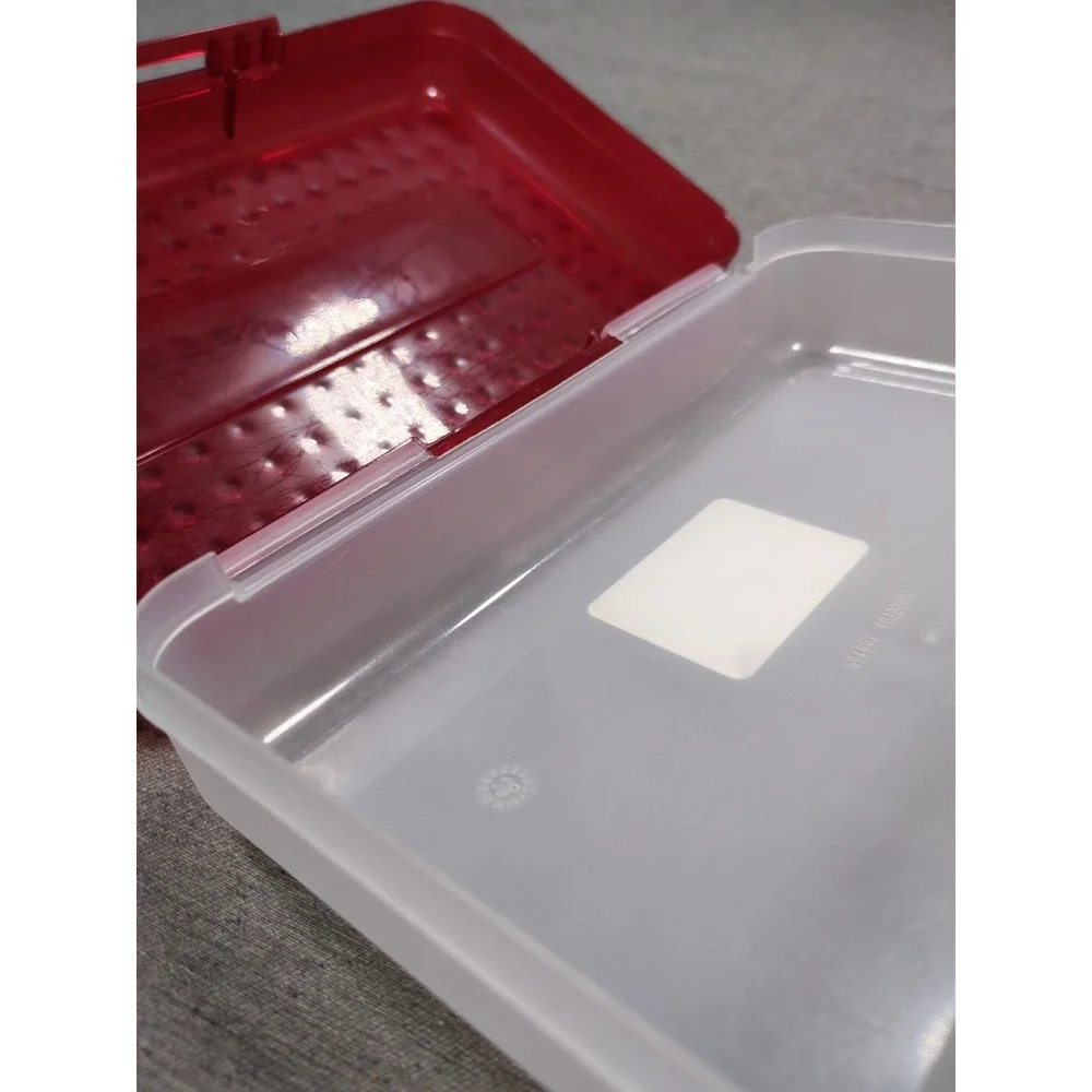 Spacemaker Vintage 1990s Plastic Pencil Case Box Red Top Frosted Bottom‎